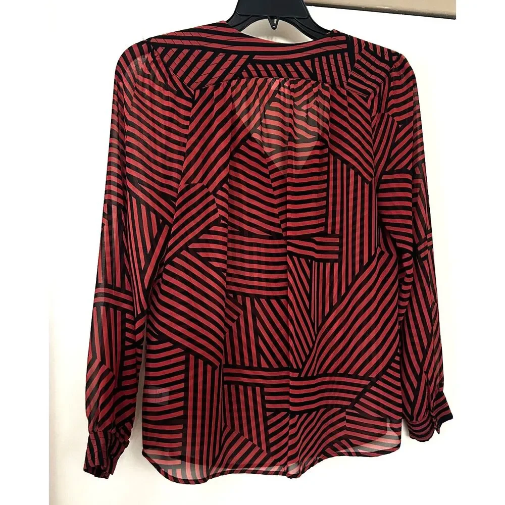Bellatrix Sheer Button Up VNeck Blouse M Date Night Girls Night Office Geometric - Picture 3 of 7